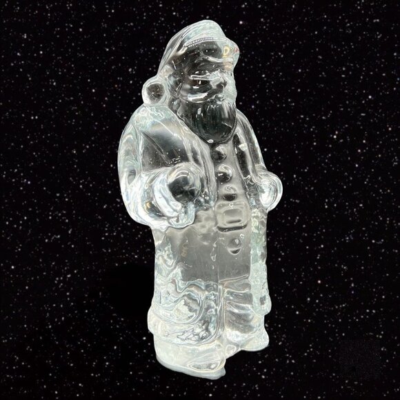 Vintage Art Glass Santa Claus Figurine Paperweight Clear Christmas 7”T 4”W - Picture 2 of 11